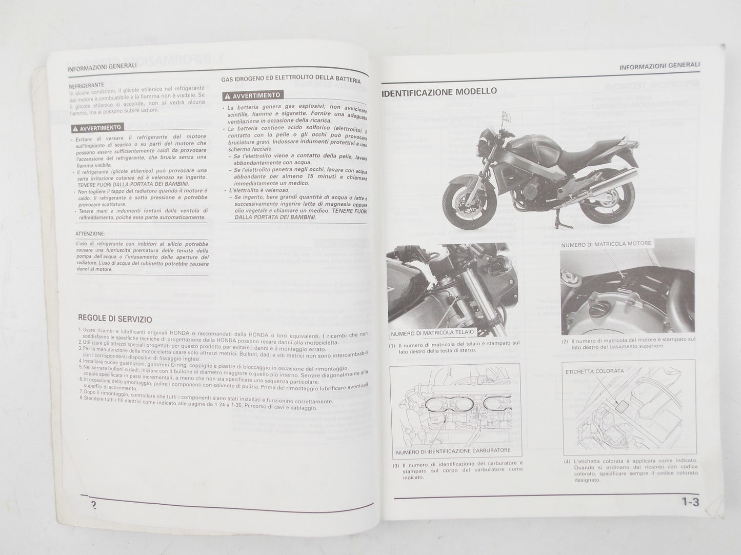 1999 HONDA CB 1100SFY WORKSHOP MANUAL REPAIR BOOK ITALIAN - MotoRaider