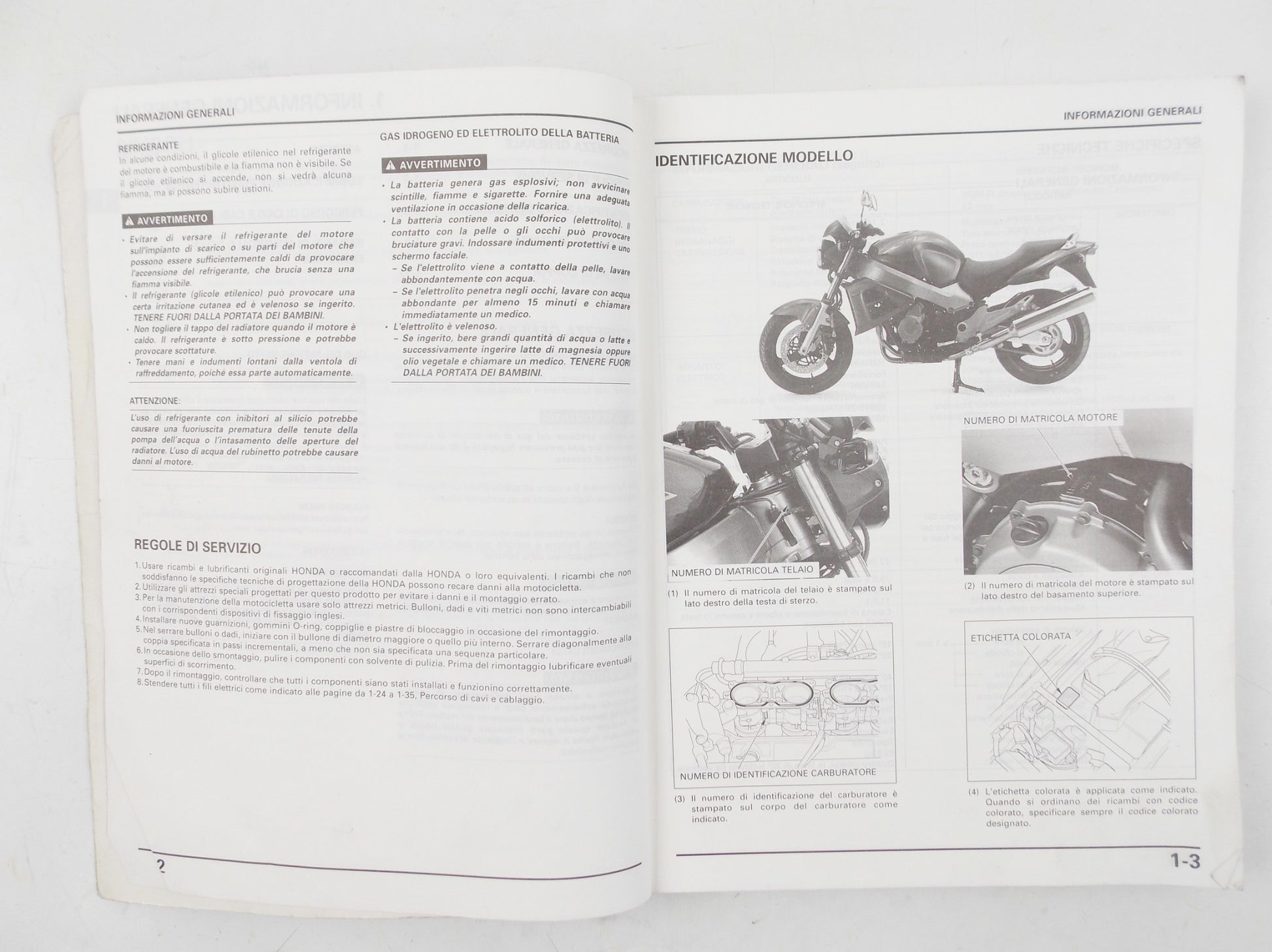 1999 HONDA CB 1100SFY WORKSHOP MANUAL REPAIR BOOK ITALIAN - MotoRaider