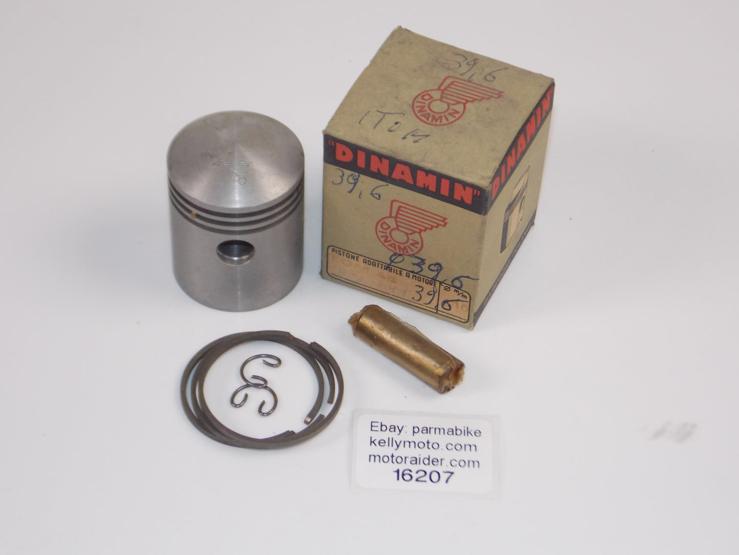 NOS DINAMIN 111PISTON 39.6MM+RINGS+CIRCLIPS+11MM PIN #16207 - MotoRaider
