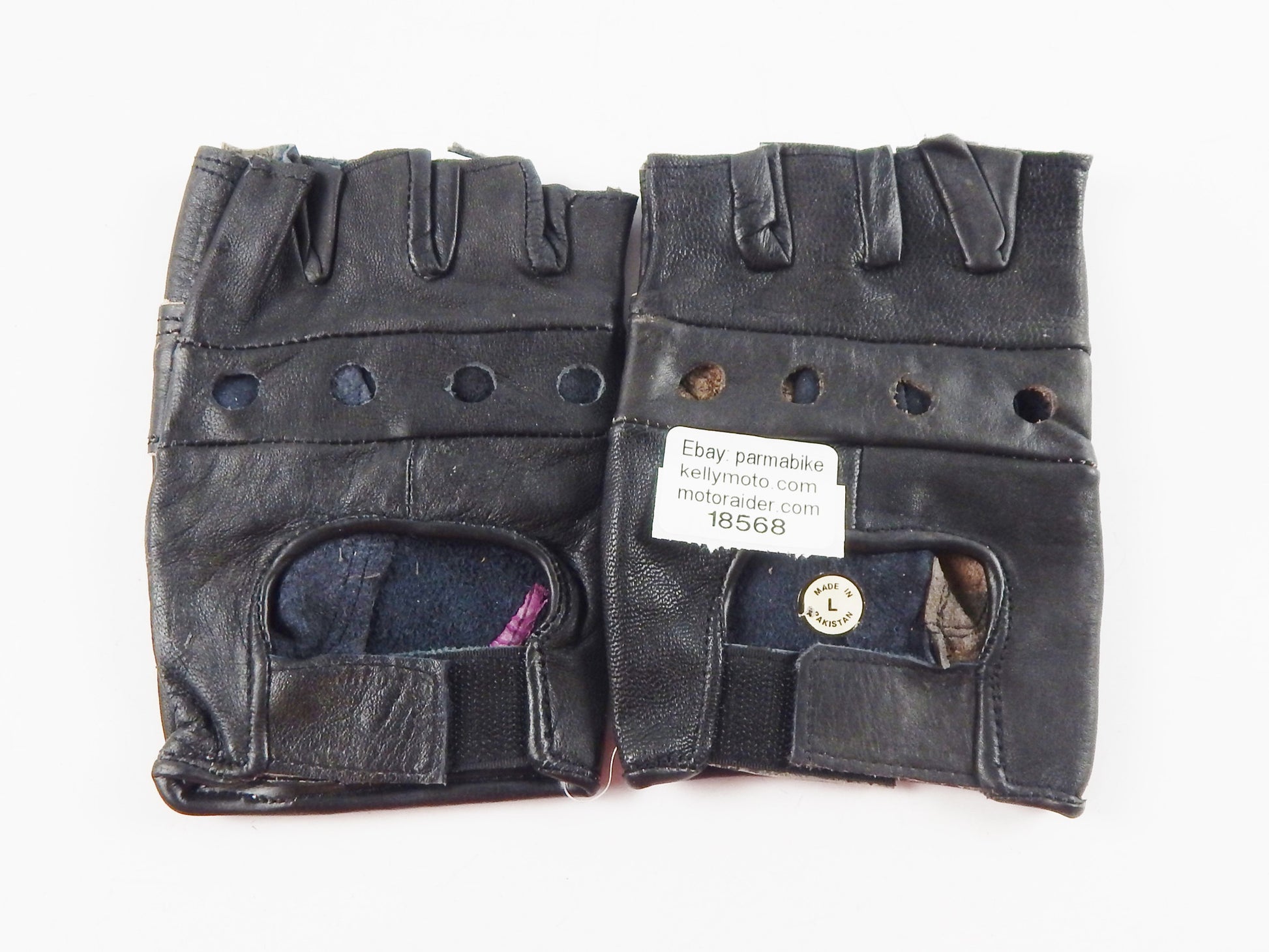 MOTORCYCLE GENUINE LEATHER FINGERLESS DRIVING GLOVE LARGE HARLEY CHOPPER CUSTOM - MotoRaider
