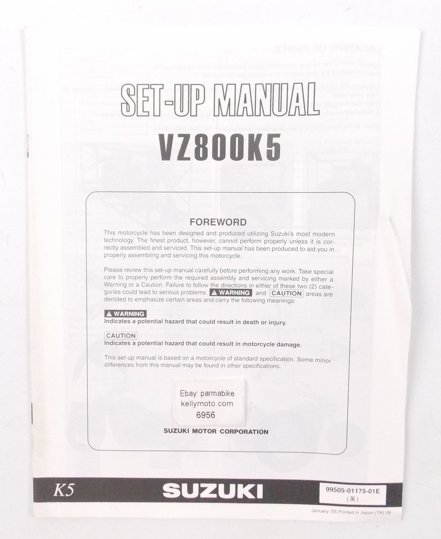 SUZUKI 2005 VZ800K5 SET-UP ASSEMBLY MANUAL PAMPHLET BROCHURE 99505-01175-01E - MotoRaider