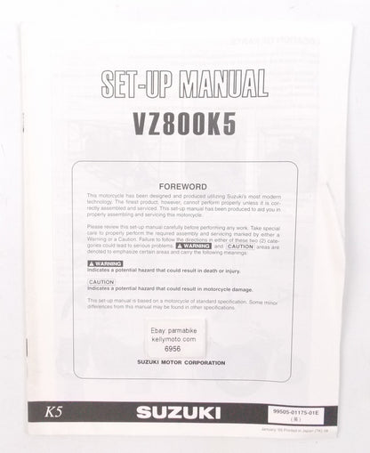SUZUKI 2005 VZ800K5 SET-UP ASSEMBLY MANUAL PAMPHLET BROCHURE 99505-01175-01E - MotoRaider