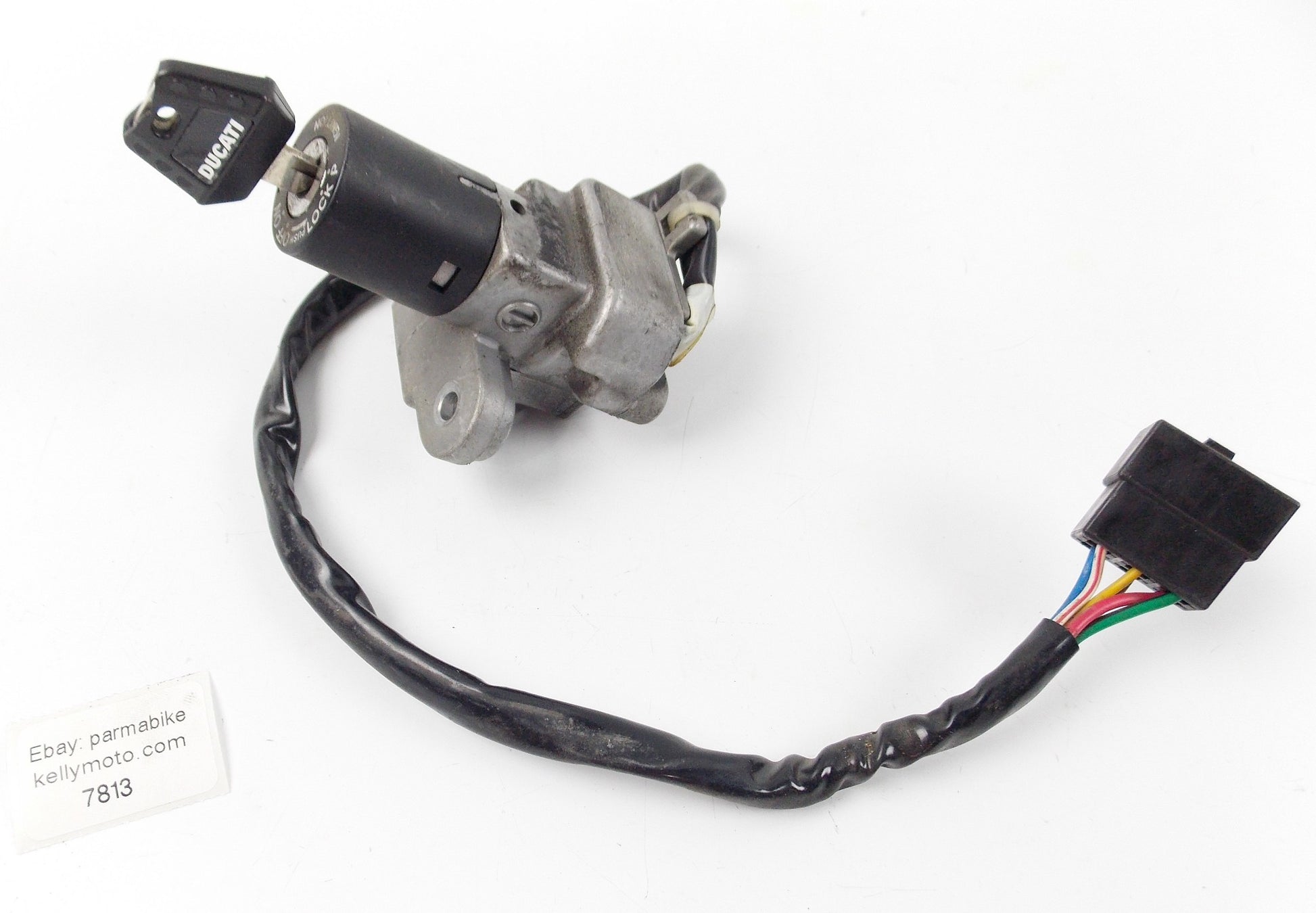 OEM 1998 DUCATI 750 LOCK IGNITION SWITCH CYLINDER SET WIRES + KEY - MotoRaider