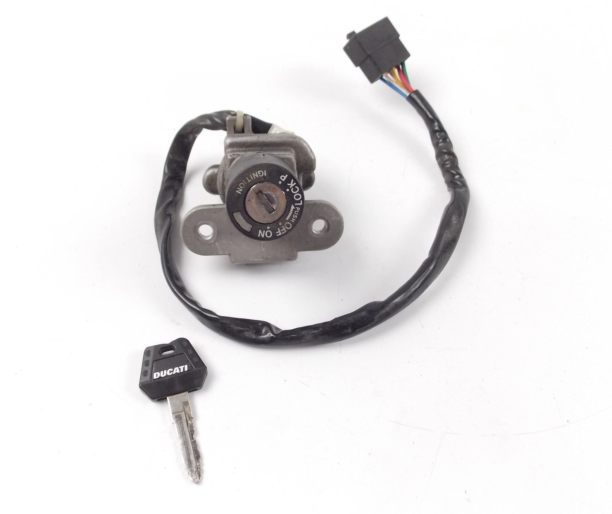 OEM 1998 DUCATI 750 LOCK IGNITION SWITCH CYLINDER SET WIRES + KEY - MotoRaider