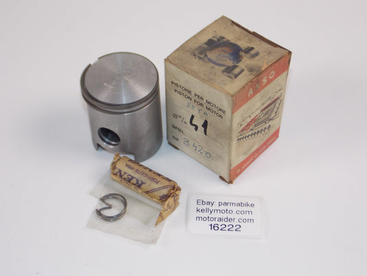NOS ASSO WERKE 25-7300 PISTON 41MM + CIECLIPS + RINGS + 14MM PIN VINTAGE 16222 - MotoRaider