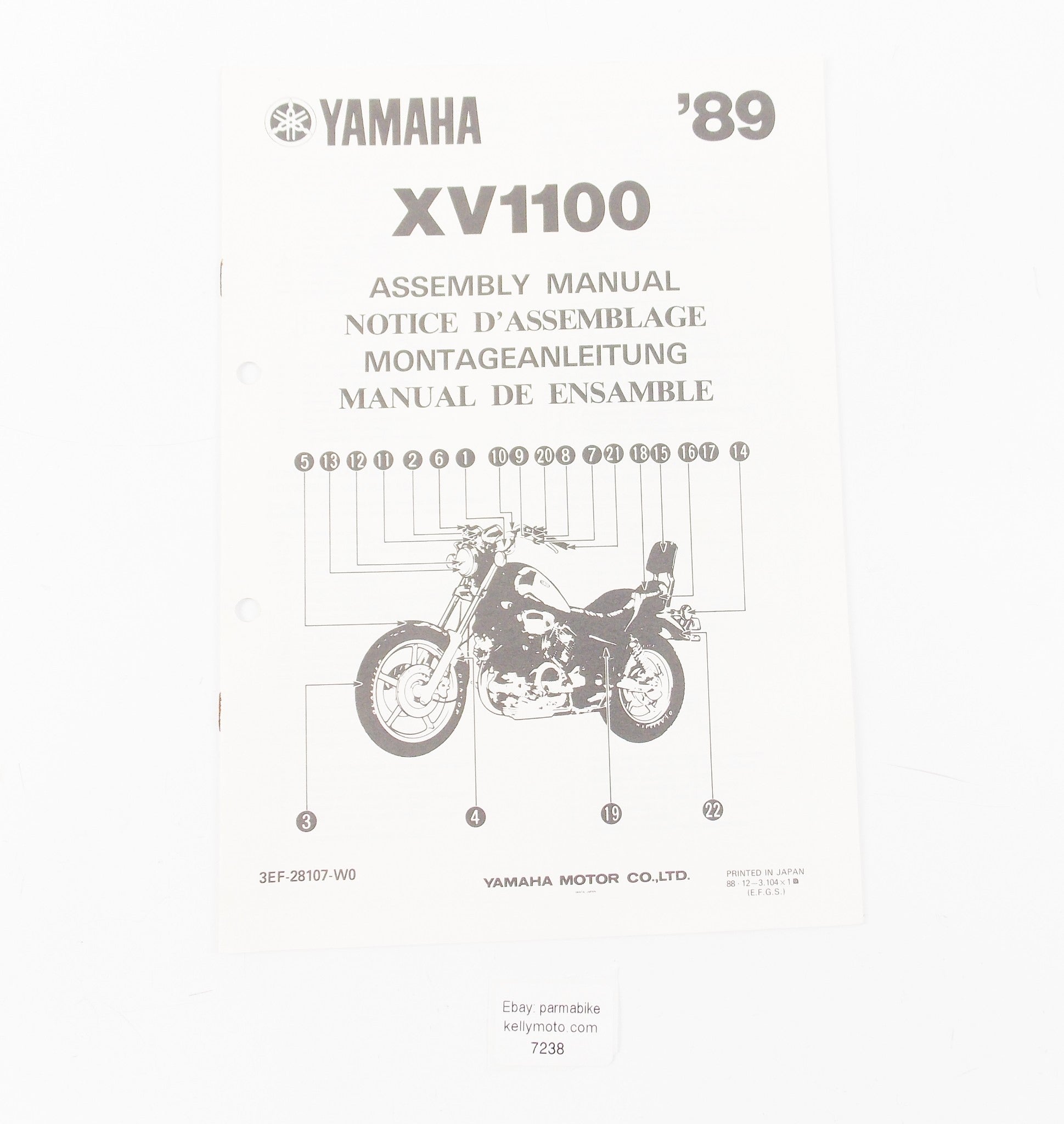 OEM YAMAHA 1989 XV1100 ASSEMBLY MANUAL ENGLISH, ITALIAN, GERMAN 3EF-28107-W0 - MotoRaider