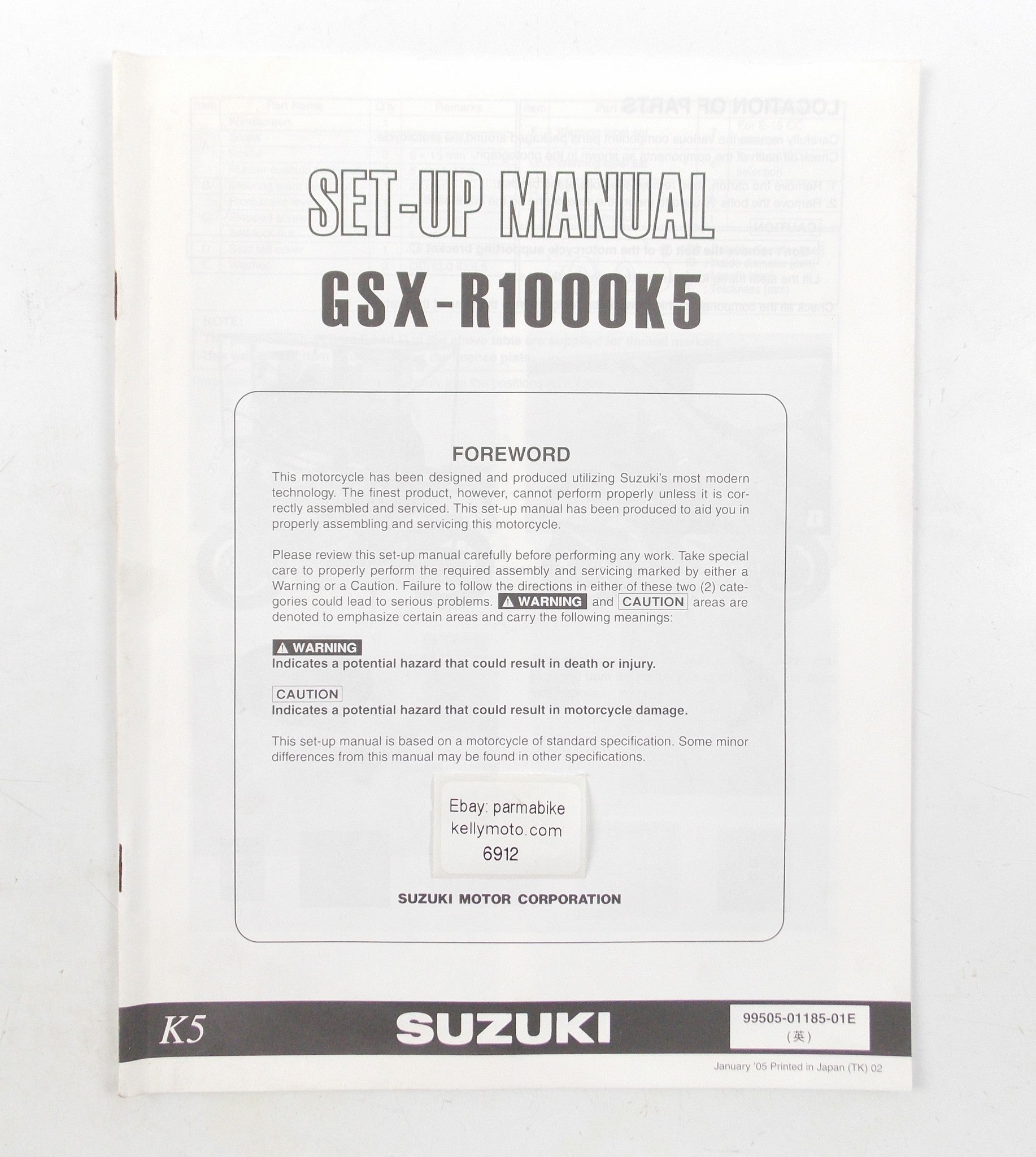 SUZUKI 2005 GSX-R1000K5 SET-UP MANUAL BROCHURE PAMPHLET ENGLISH 99505-01185-01E - MotoRaider