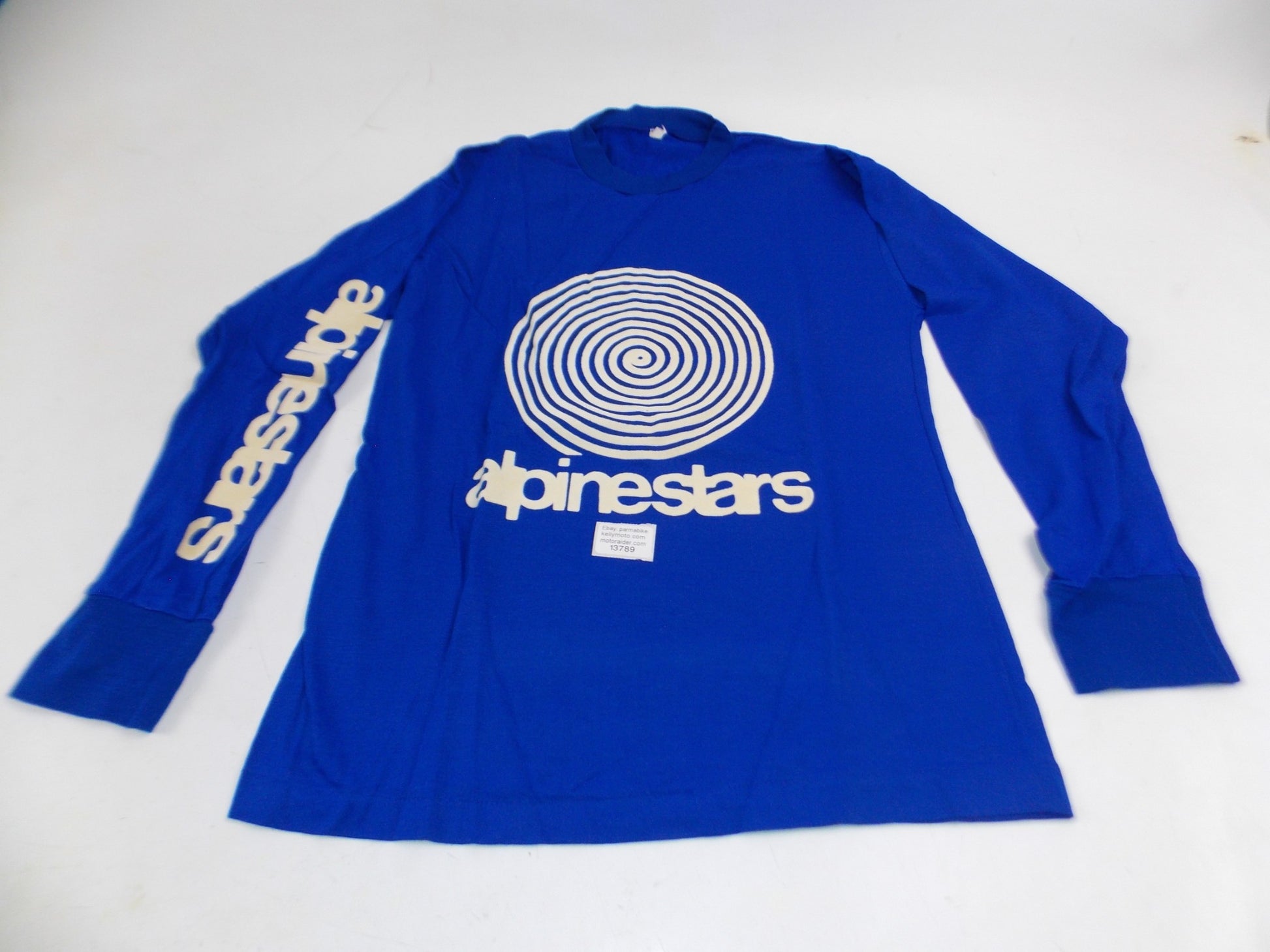 1980's ALPINESTARS JERSEY SHIRT BLU SIZE 4 LONG SLEEVE RAISED LOGO VINTAGE CROSS - MotoRaider