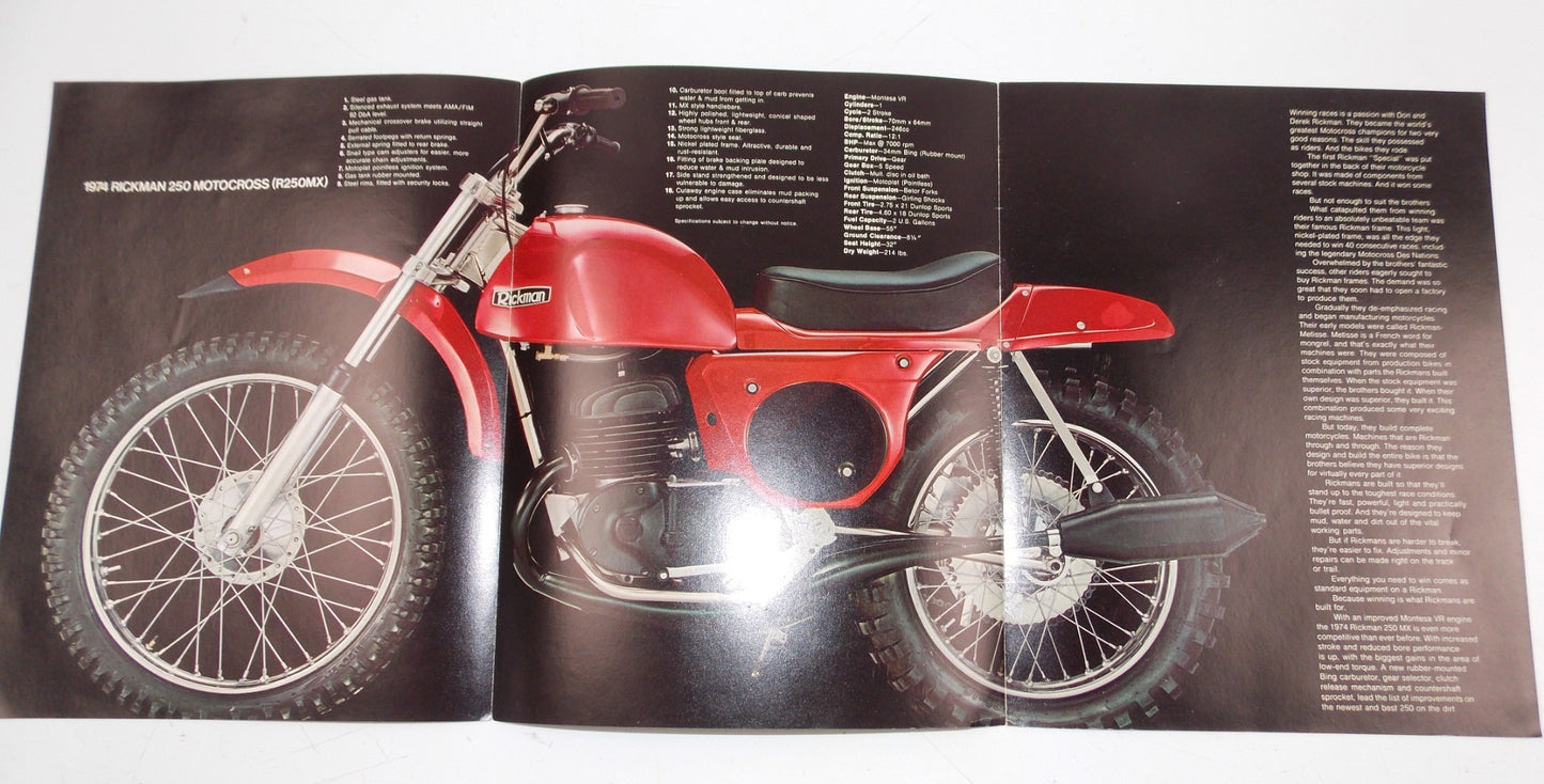 1974 RICKMAN MONTESA 250 MOTOCROSS R250MX DEALER PAMPHLET BROCHURE ADVERTISEMENT - MotoRaider