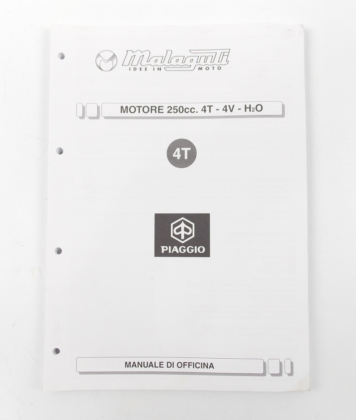 OEM MALAGUTI PIAGGIO WORKSHOP MANUAL SERVICE BOOK MOTOR 250cc 4T-4V-H2O ITALIAN - MotoRaider