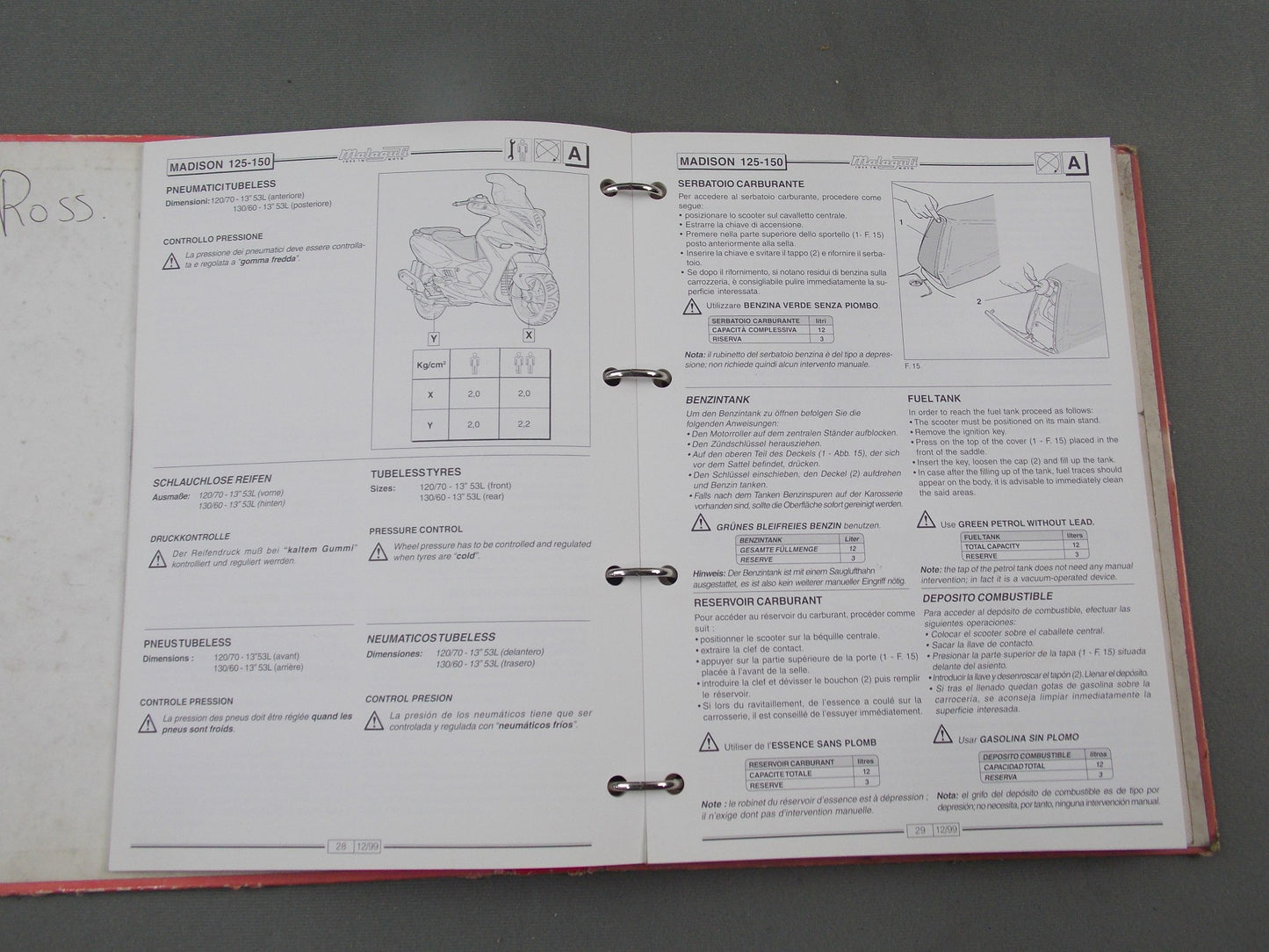 MALAGUTI MADISON 1999-2012 125/150/250 WORKSHOP MANUAL GERMAN ITALIAN ENGLISH - MotoRaider