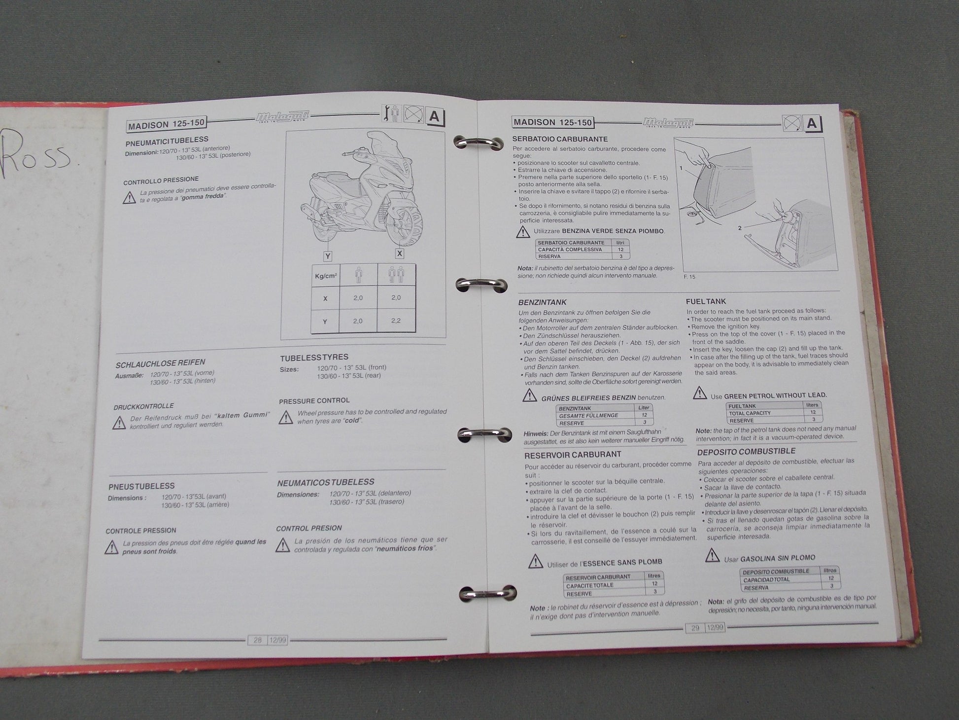 MALAGUTI MADISON 1999-2012 125/150/250 WORKSHOP MANUAL GERMAN ITALIAN ENGLISH - MotoRaider