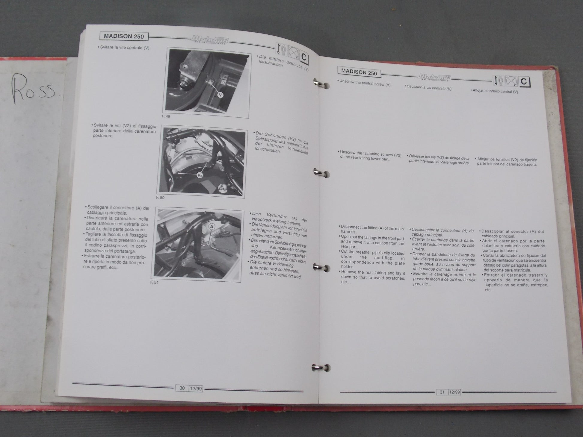 MALAGUTI MADISON 1999-2012 125/150/250 WORKSHOP MANUAL GERMAN ITALIAN ENGLISH - MotoRaider