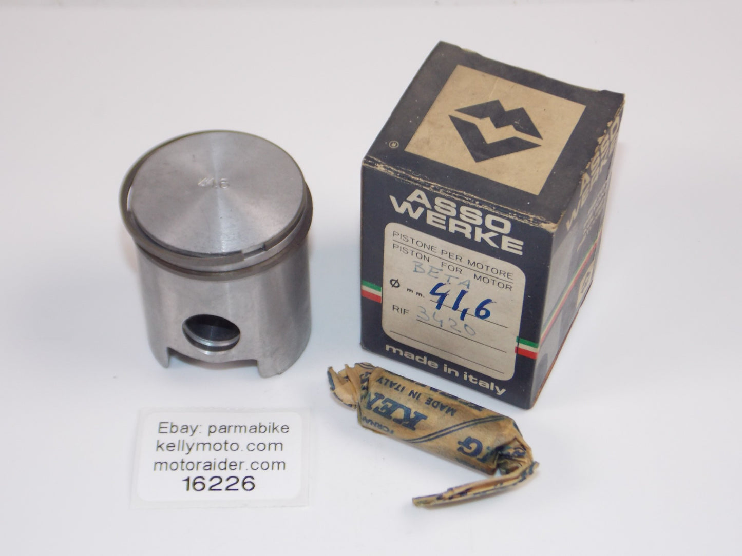 NOS ASSO WERKE 25-7300 BETA 3420 PISTON 41.6 MM + RINGS + 14MM PIN VINTAGE 16226 - MotoRaider