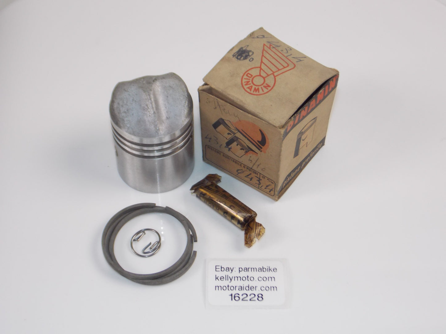 NOS DINAMIN 108 PISTON 43.4mm + 12MM PIN + CIRCLIPS + RINGS VINTAGE ITALY 16228 - MotoRaider