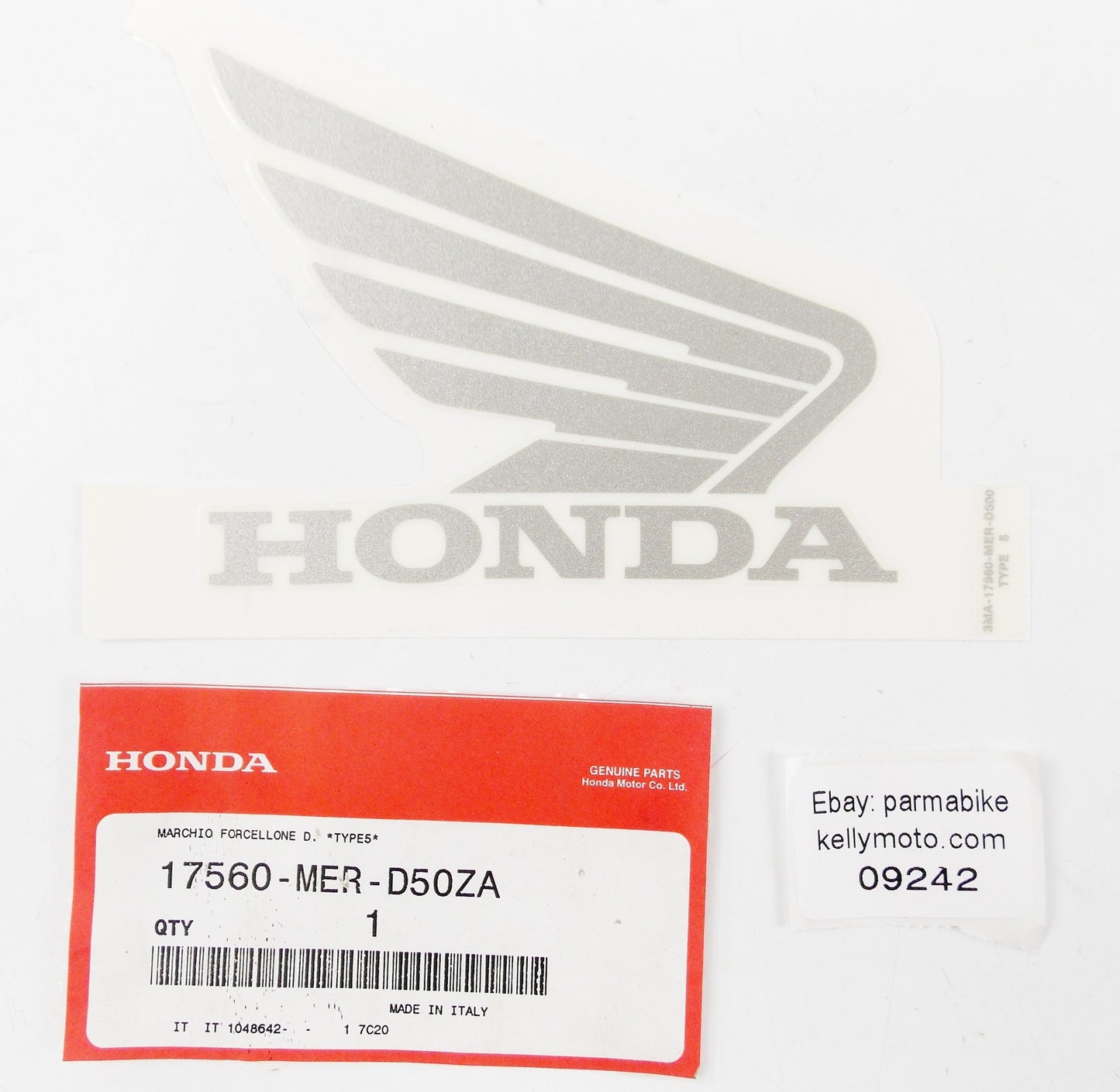 NOS OEM 2005-2008 HONDA CBF500/600 FUEL TANK TYPE 5 EMBLEM DECAL 17560-MER-D50ZA - MotoRaider