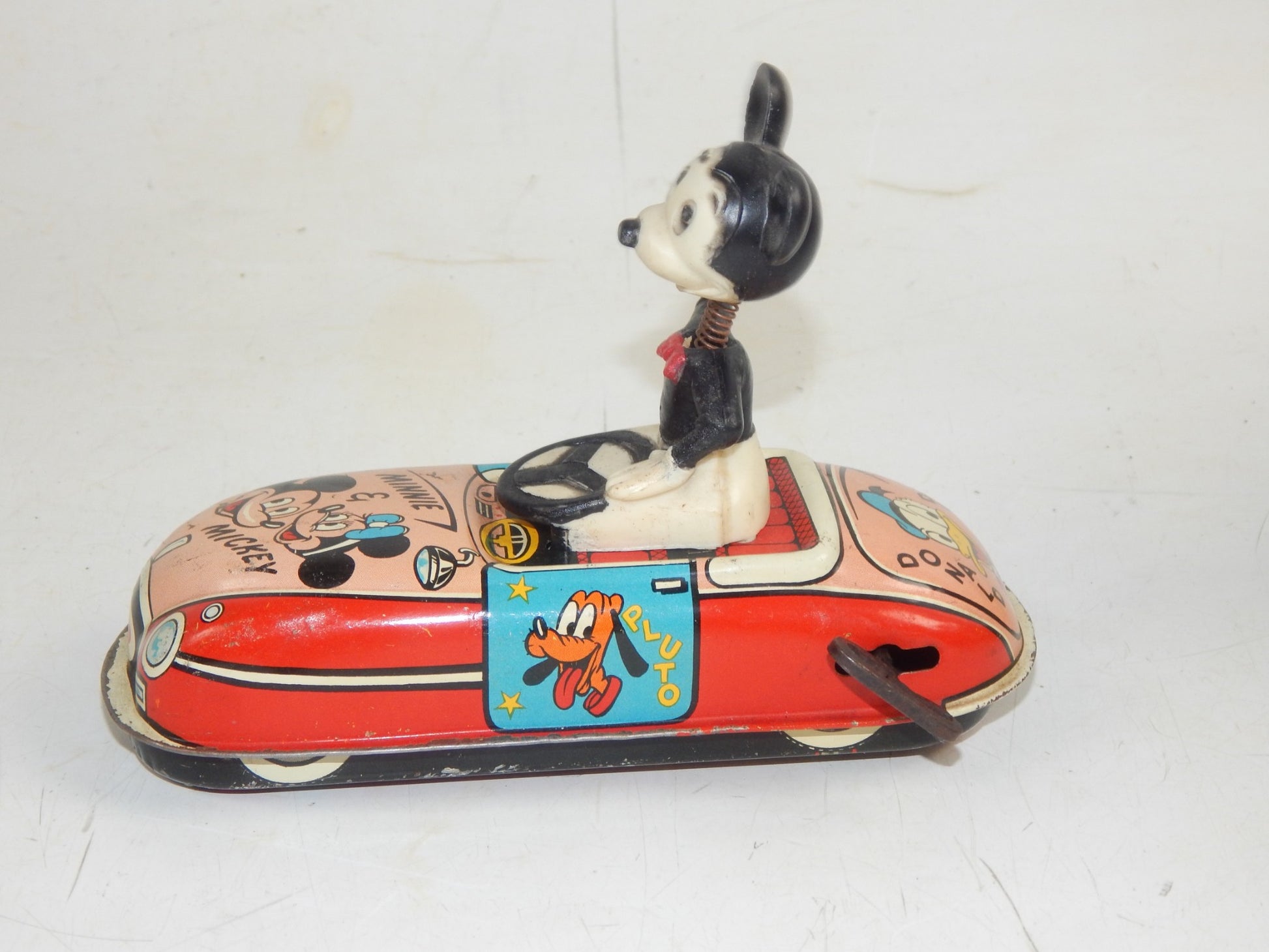1950's TIN FRICTION TOY CAR MAR WDP DISNEY MINNIE MICKEY PLUTO GOOFY DONALD - MotoRaider