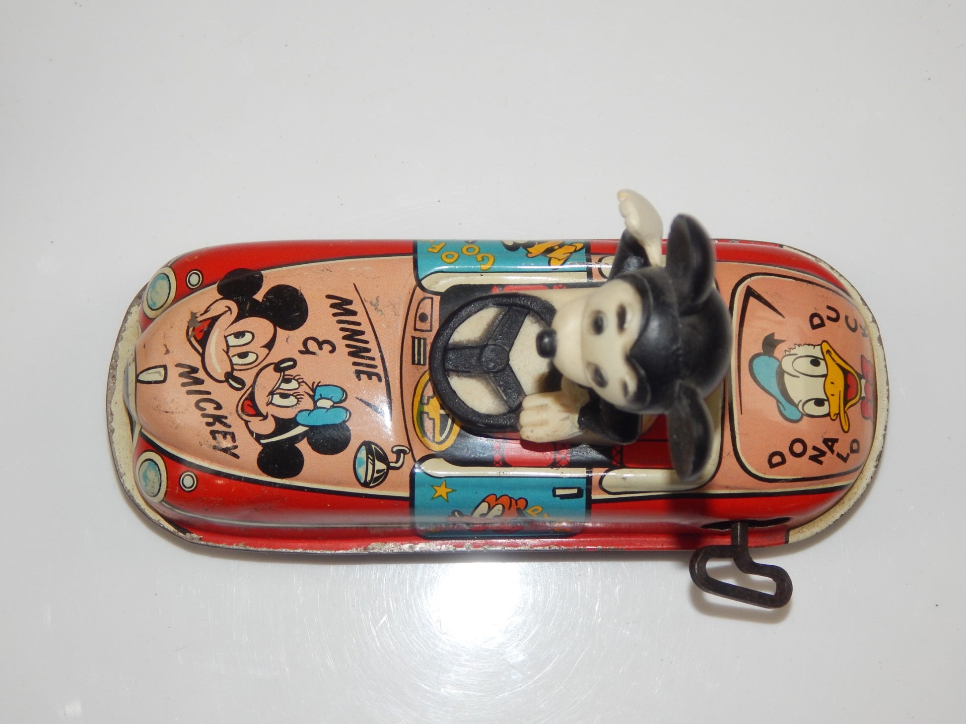 1950's TIN FRICTION TOY CAR MAR WDP DISNEY MINNIE MICKEY PLUTO GOOFY DONALD - MotoRaider