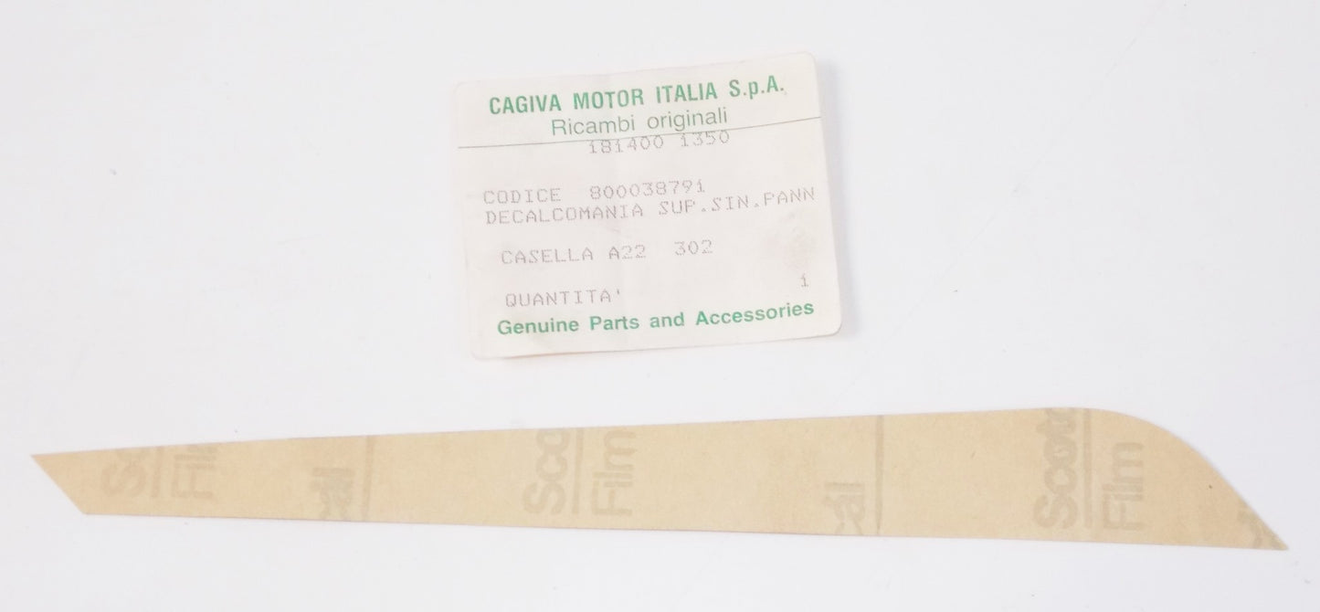 NOS OEM CAGIVA SST 125 ALETTA LEFT STIKER UPPER TRANSFER BROWN COVER 800038791 - MotoRaider
