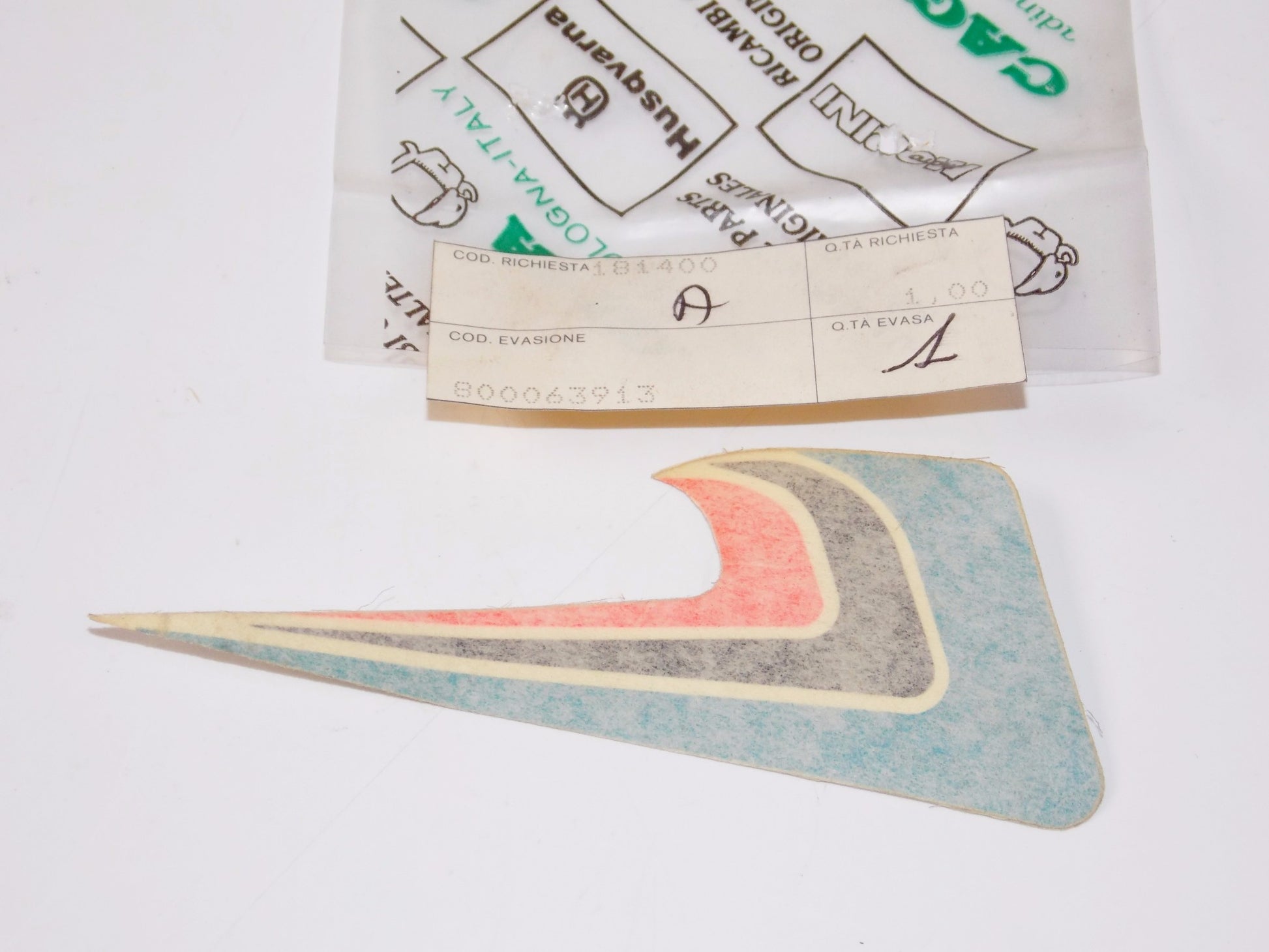 NOS OEM CAGIVA LEFT SIDE FENDER TRICOLOR STICKER 800063913 - MotoRaider