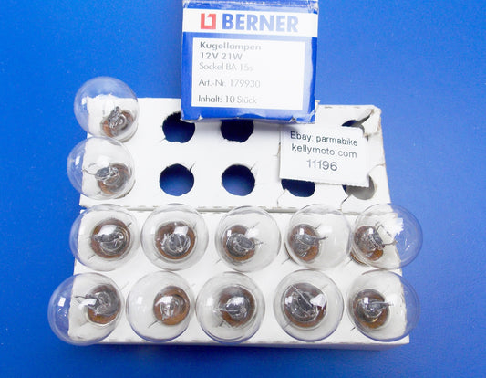 BERNER 179930 AUTO LAMP BULB LIGHT 12V 21W BASE BA15S SINGLE PKG OF 12 - MotoRaider