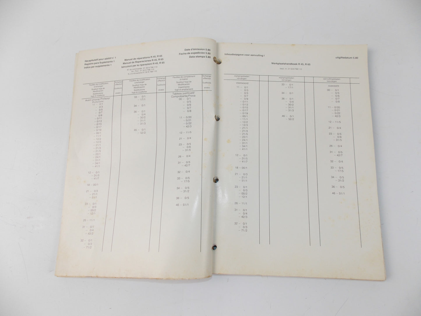 1980 BMW R45/R65 REPAIRING BOOK DEALER MANUAL FRENCH ITALIAN SPANISH DUTCH - MotoRaider