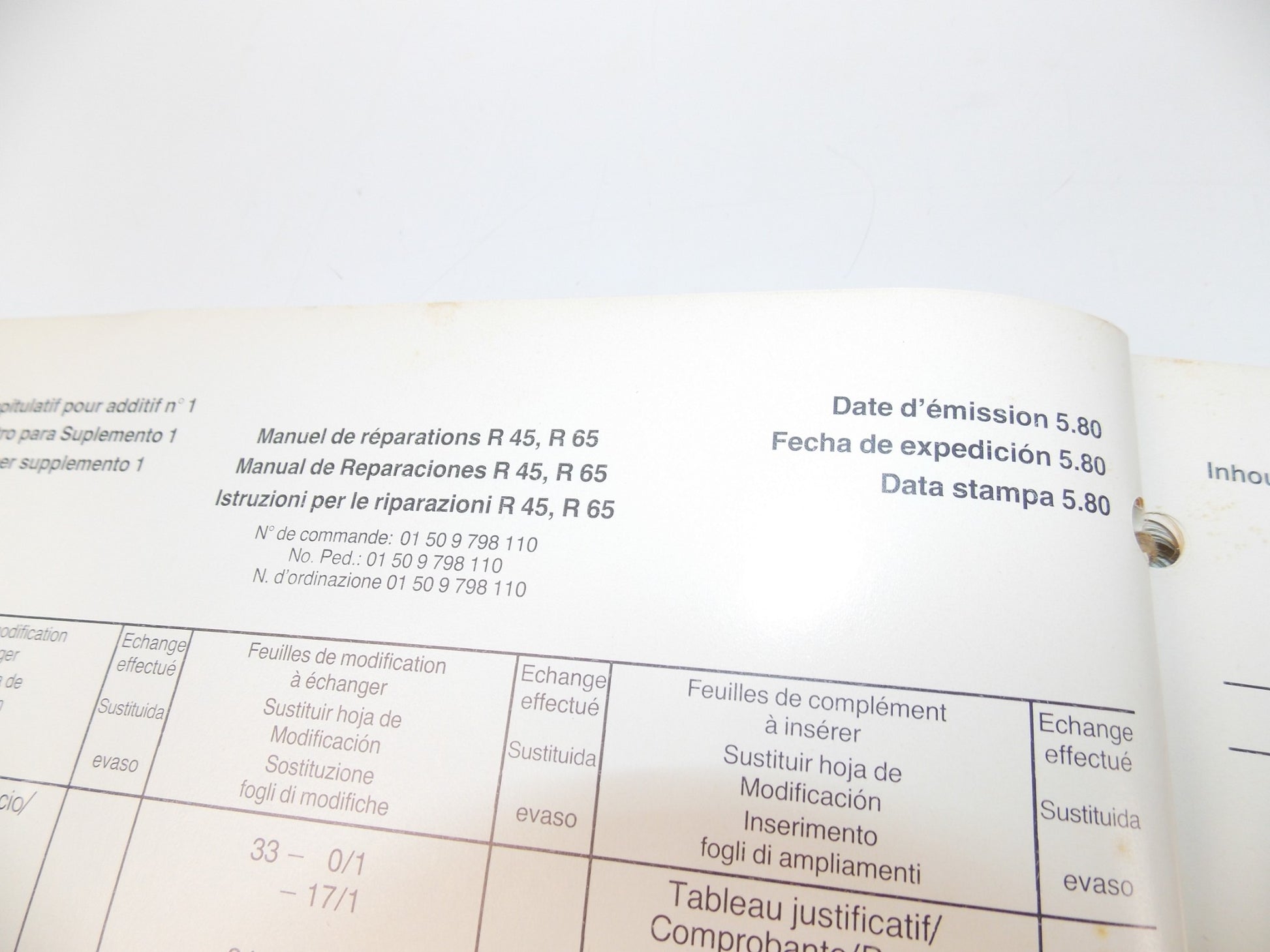 1980 BMW R45/R65 REPAIRING BOOK DEALER MANUAL FRENCH ITALIAN SPANISH DUTCH - MotoRaider