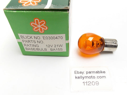 NOS BLICK E0300470 AUTO LAMP BULB STOP LIGHT 12V 21W BASE BA15S AMBER - MotoRaider