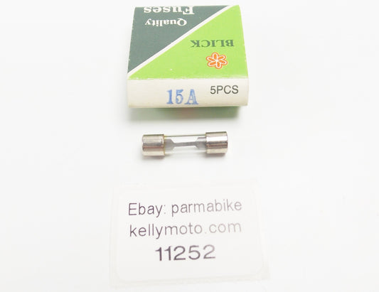 5x BLICK AGX FAST-ACTING GLASS TUBE FUSES 15A 1/4"x1" 6.3x25.4mm MOTORCYCLE ATV - MotoRaider