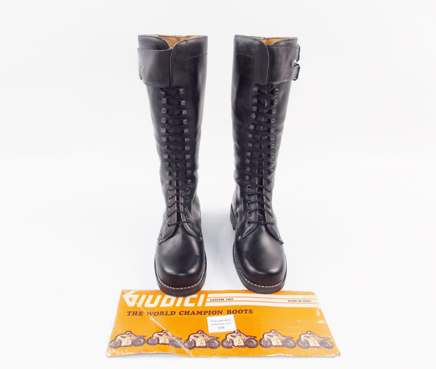 1980'S BLACK LEATHER GIUDICI MOTOTCYCLES RIDING LACE UP BOOTS SIZE 40 EU (7 US) - MotoRaider
