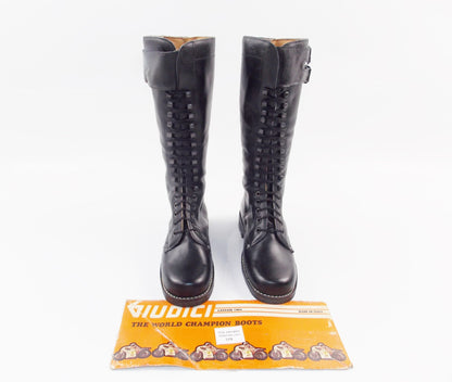 1980'S BLACK LEATHER GIUDICI MOTOTCYCLES RIDING LACE UP BOOTS SIZE 40 EU (7 US) - MotoRaider