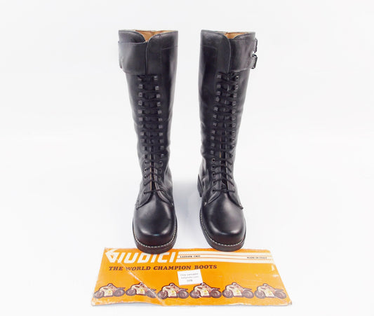 1980'S BLACK LEATHER GIUDICI MOTOTCYCLES RIDING LACE UP BOOTS SIZE 40 EU (7 US) - MotoRaider