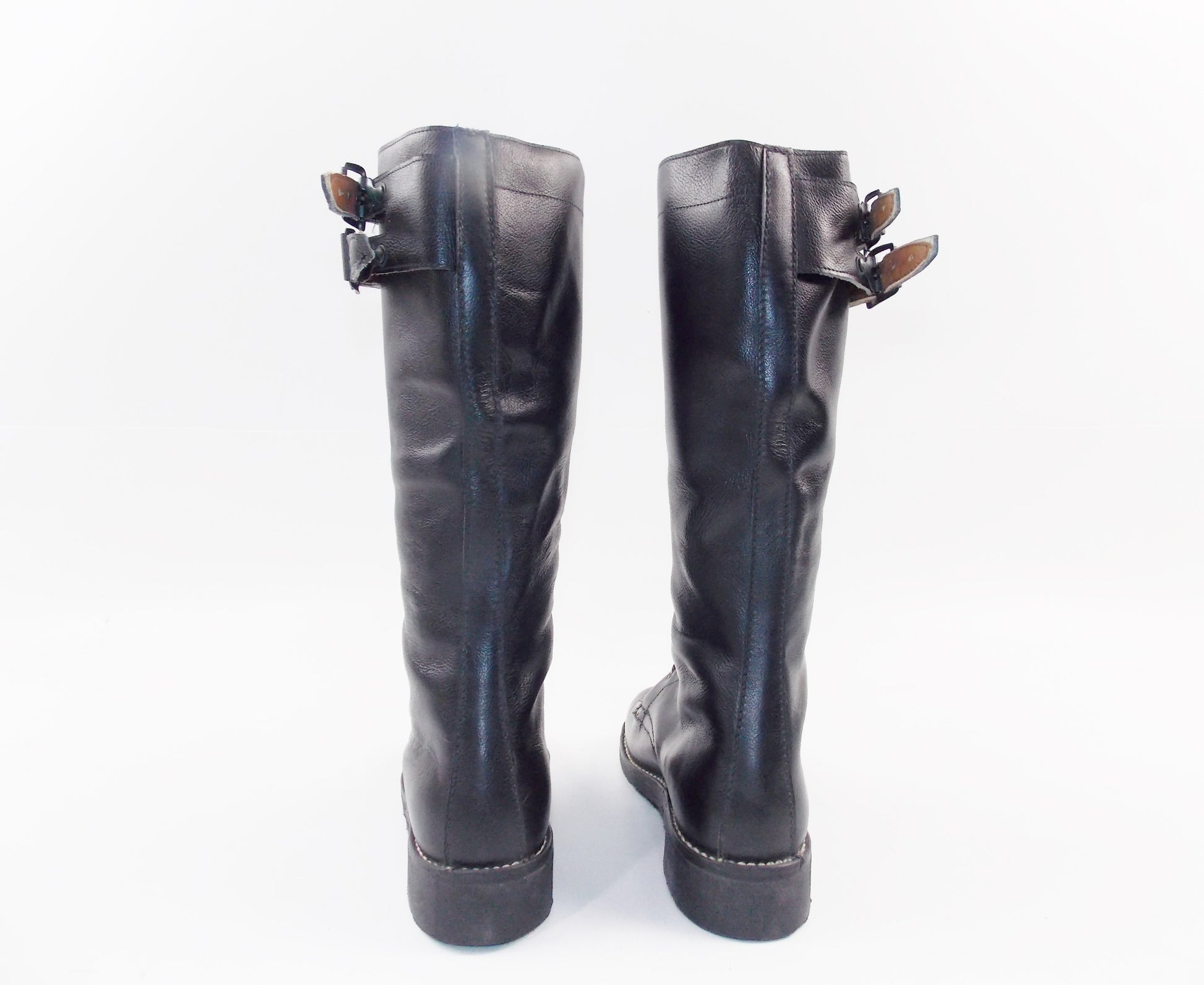 1980'S BLACK LEATHER GIUDICI MOTOTCYCLES RIDING LACE UP BOOTS SIZE 40 EU (7 US) - MotoRaider