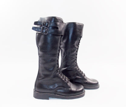 1980'S BLACK LEATHER GIUDICI MOTOTCYCLES RIDING LACE UP BOOTS SIZE 40 EU (7 US) - MotoRaider