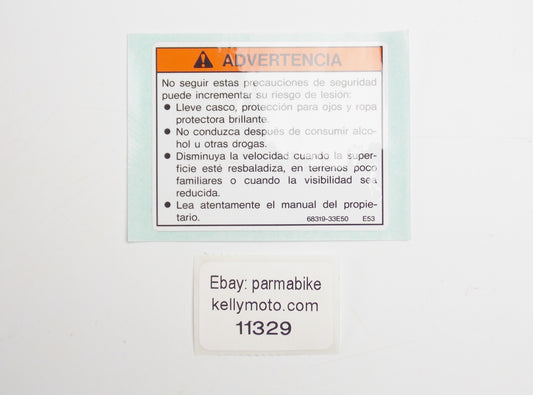 OEM SUZUKI AN125 AN125U LABEL GENERAL WARNING SAFETY SPANISH 68319-33E50(E53) - MotoRaider