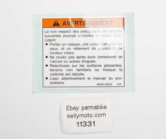 OEM SUZUKI AN125 AN125U LABEL GENERAL WARNING SAFETY FRENCH 68319-33E30 (E04) - MotoRaider