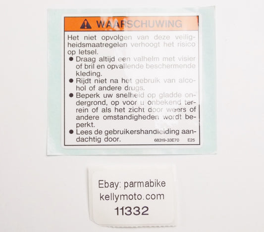 OEM SUZUKI AN125 AN125U LABEL GENERAL WARNING SAFETY DUTCH 68319-33E70 (E25) - MotoRaider