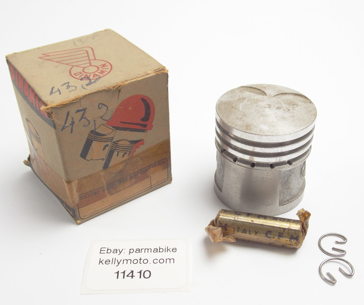 NOS DINAMIN PISTON + PIN + CLIPS DIAMETER 43.2 mm DUCATI 60cc - MotoRaider