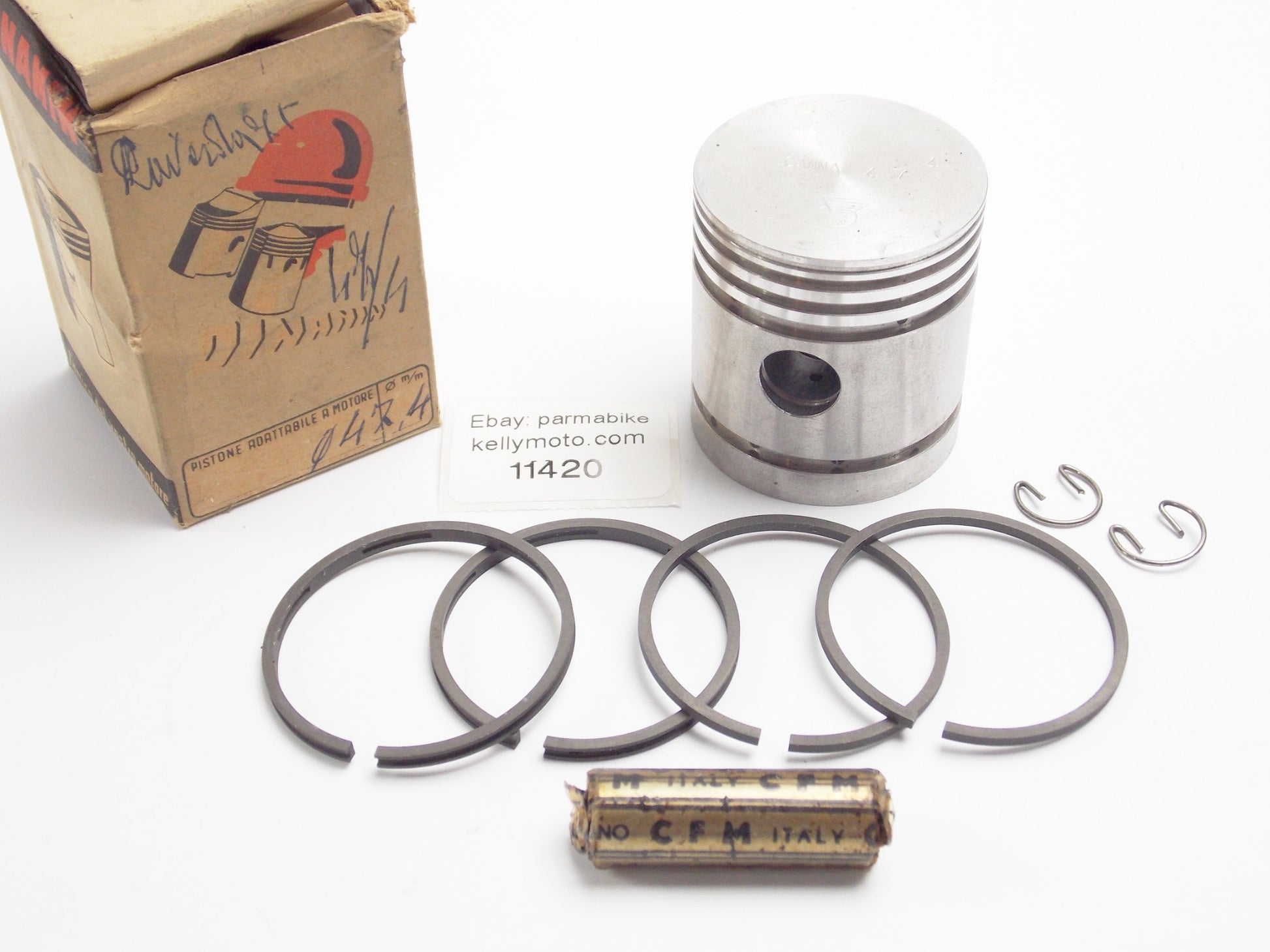 NOS DINAMIN PISTON+PIN+RINGS+CLIPS SET CPL. D. 47.4 mm LAVERDA 75cc MOTOR ENGINE - MotoRaider