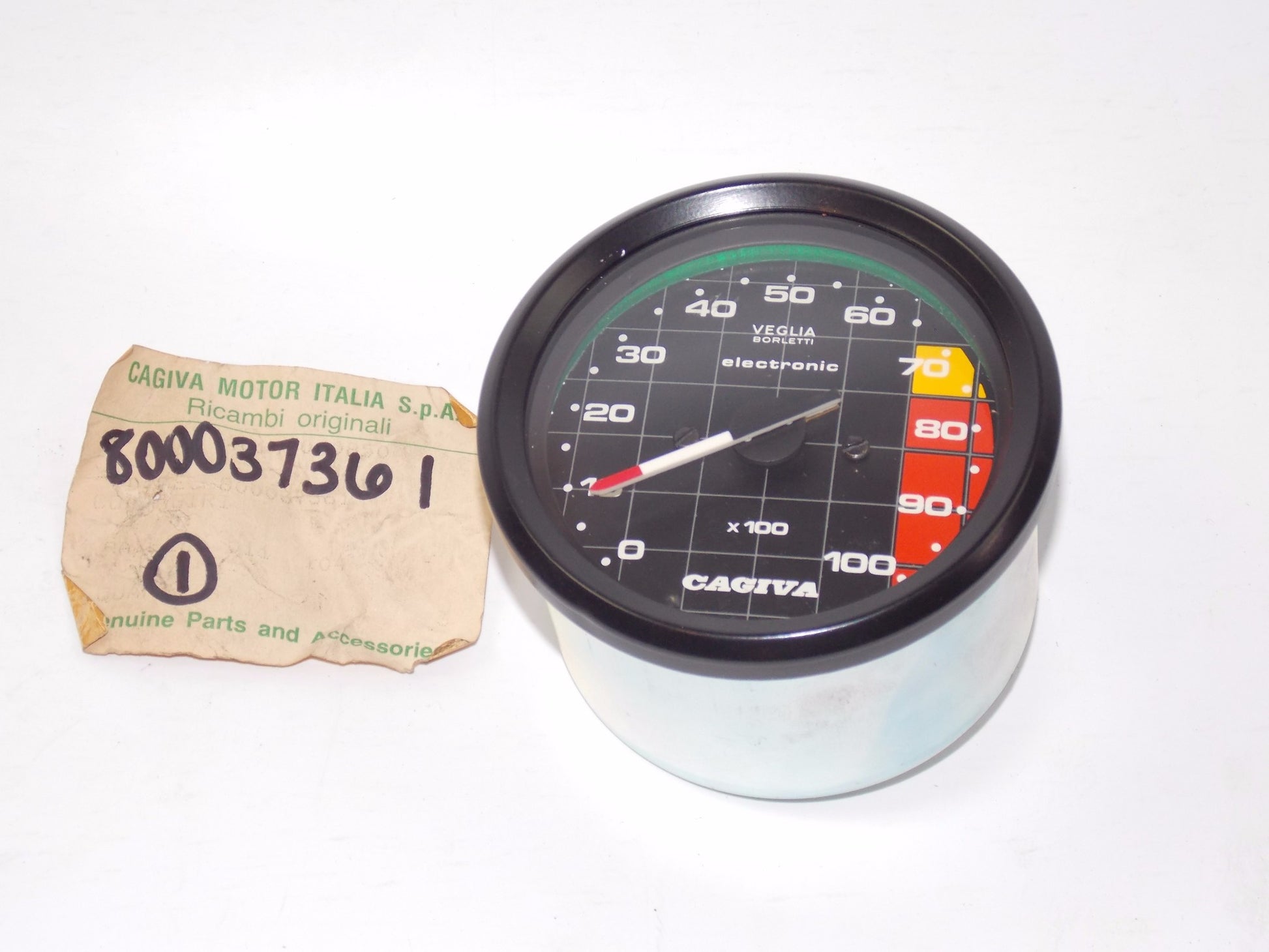 NOS OEM CAGIVA 1980's SST 125 LOW RIDER / ALETTA REVOLUTION TACHOMETER 800037361 - MotoRaider
