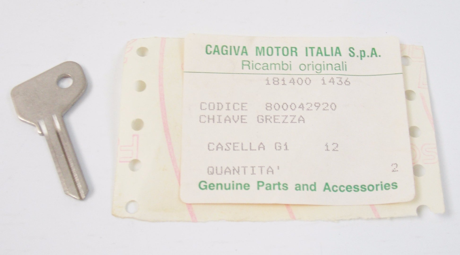 NOS OEM CAGIVA COCIS ELEFANT ALETTA ROSSA / ELECTRA CITY BLANK KEY 800042920 - MotoRaider