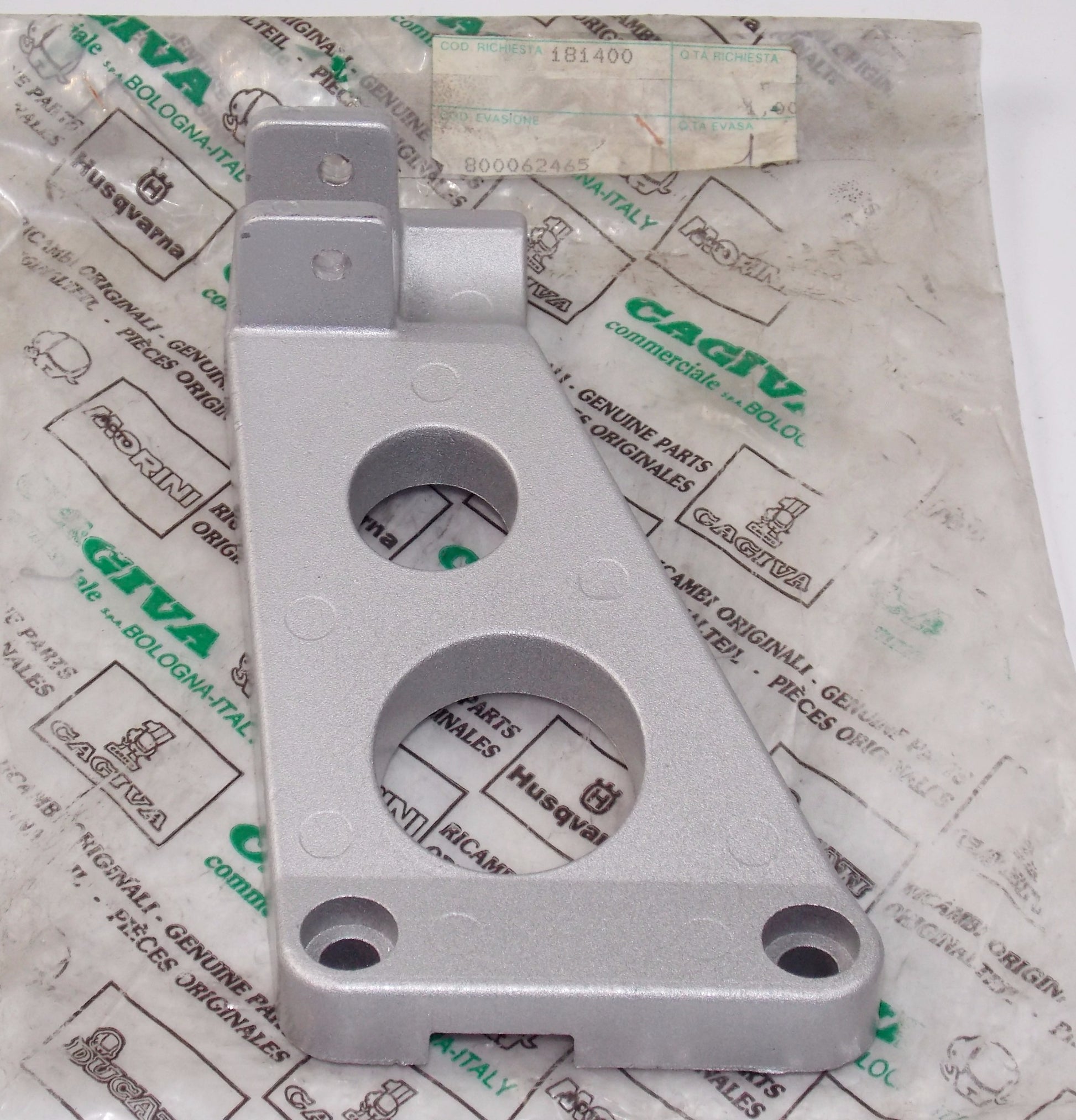 NOS OEM CAGIVA 1980's RH SILVER FOOTREST BRACKET SUPPORT 800062465 - MotoRaider