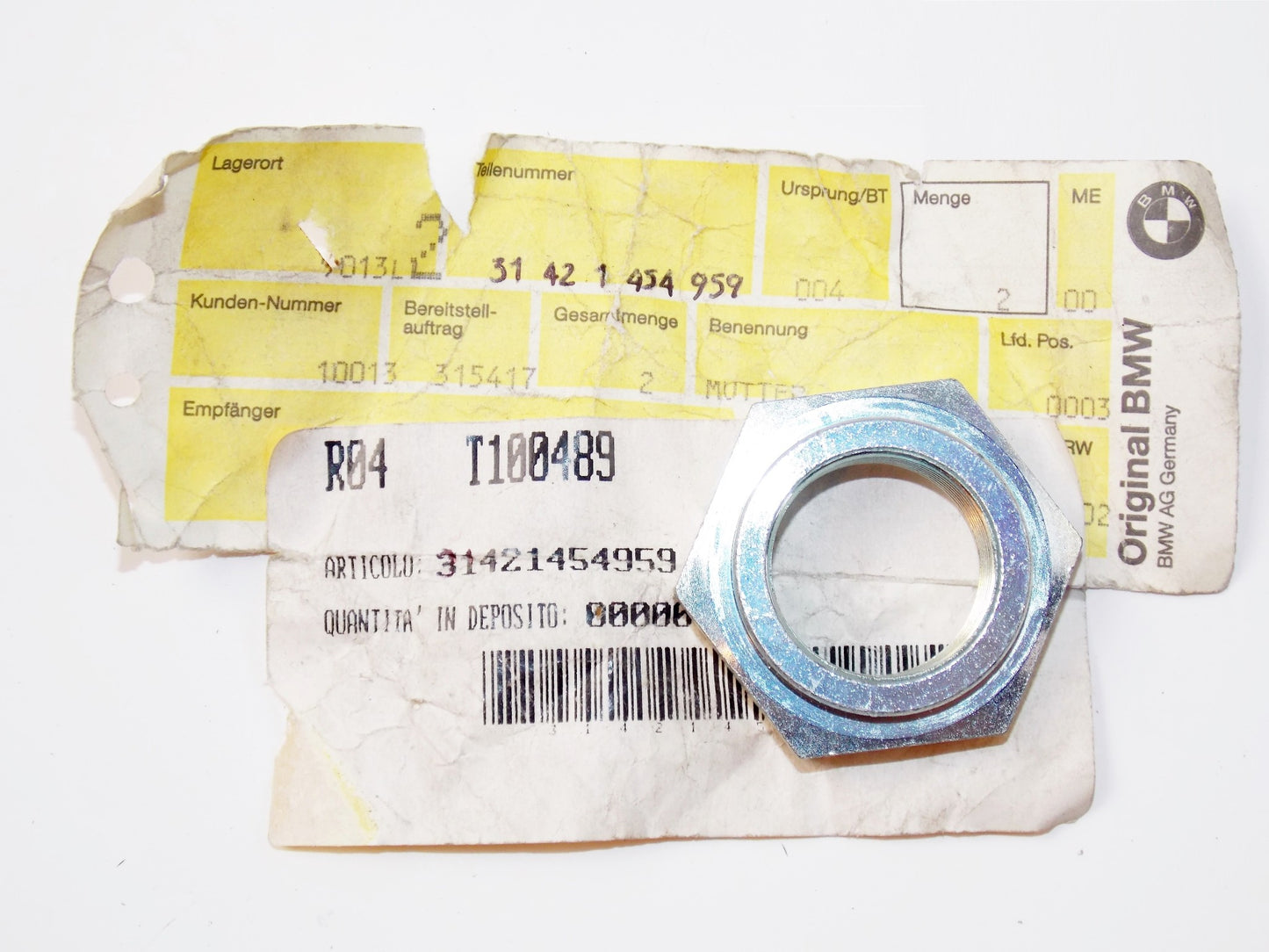 NOS OEM BMW 85-96 R100RS/65/80 TELESCOPE FORK TUBE HEX NUT # 31421454959 - MotoRaider