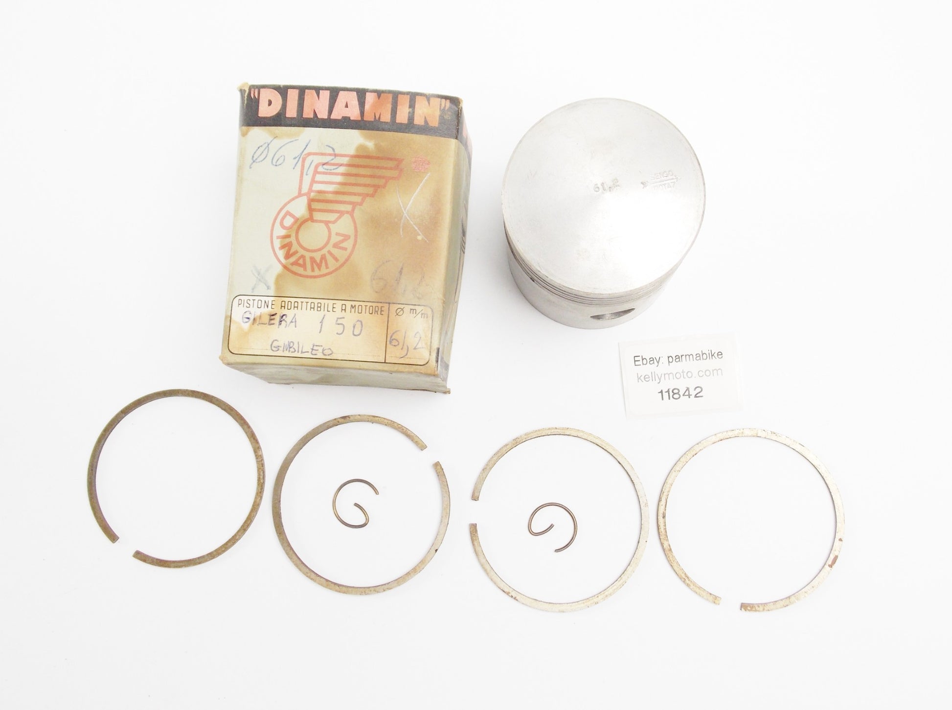 NOS DINAMIN PISTON+RINGS+PIN+CLIPS SET CPL. d. 61.2 mm GILERA 150 GIUBILEO - MotoRaider