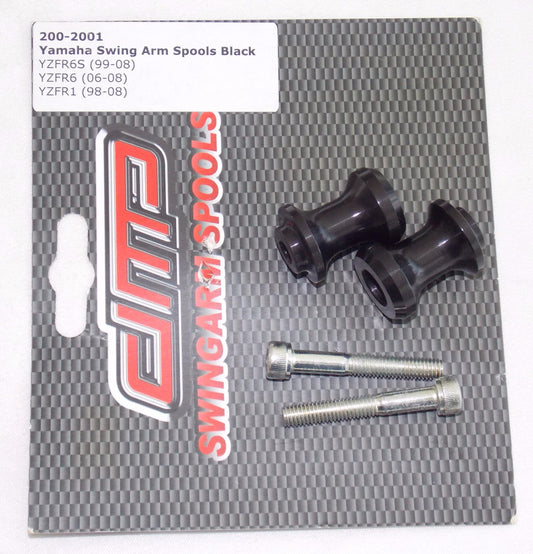 DMP SWING ARM SPOOLS BLACK 6mm YAMAHA 99-08 YZFR1/YZFR6S/YZFR6 200-2001|610-2001 - MotoRaider