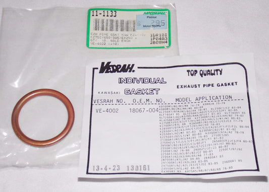 EXHAUST PIPE GASKET KAWASAKI KD KL KLF K L ZN ZX EX VE-4002|11-1133|18067-004 - MotoRaider