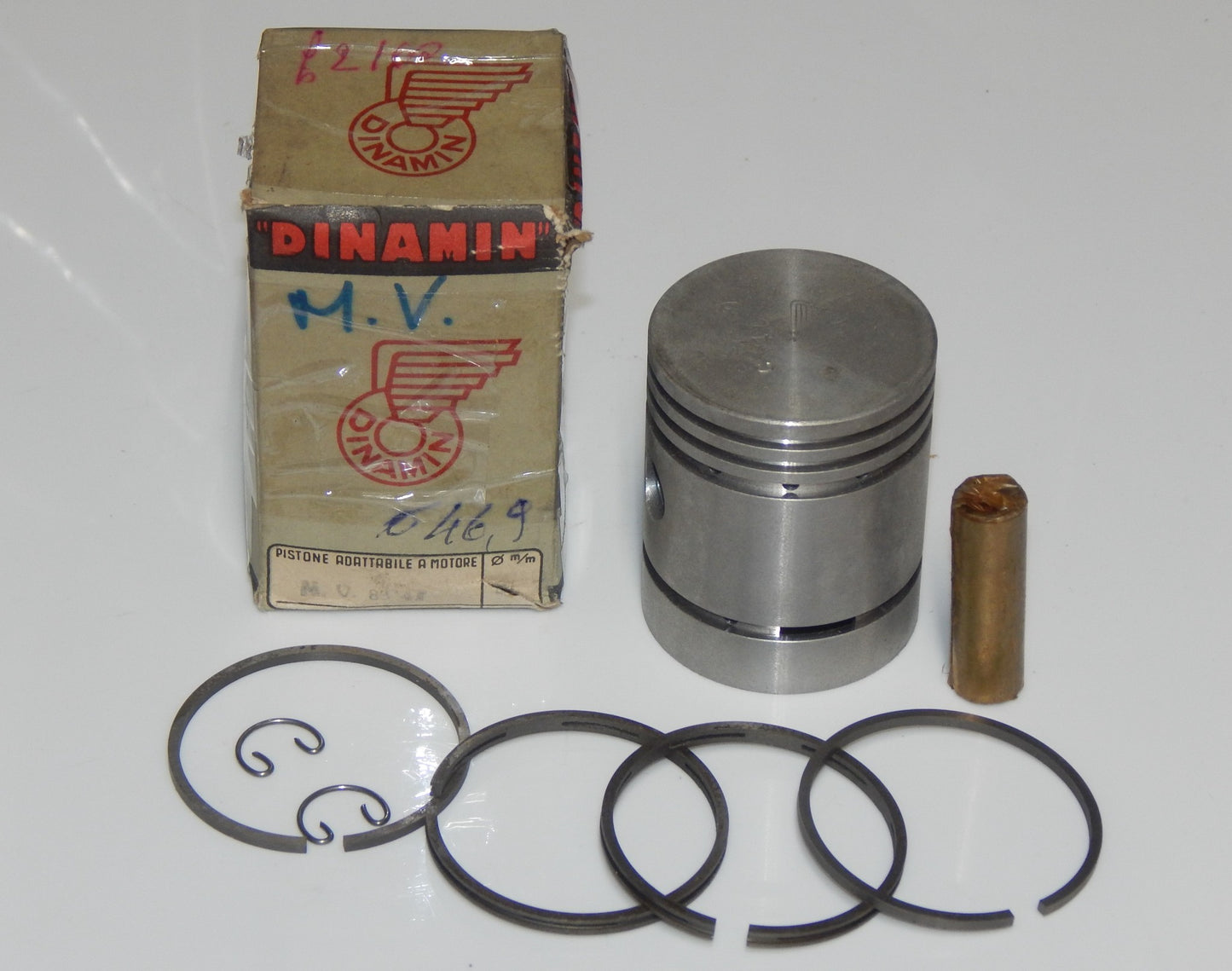 NOS DINAMIN MOTOCYCLES PISTON 46.9mm RINGS+PIN 12MM+CIRCLIPS MV 83 4T #16139 - MotoRaider