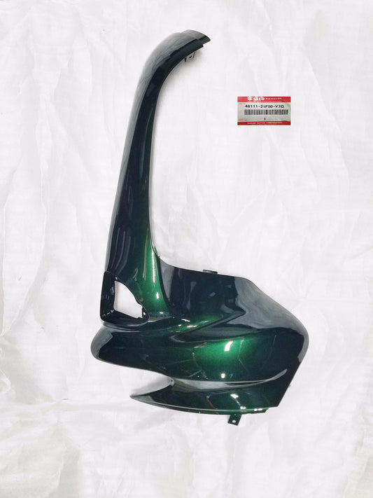 NOS OEM SUZUKI 99-2000 Epicuro UC125/150 GREEN SHIELD RIGHT LEG #48111-21F00-Y7G - MotoRaider
