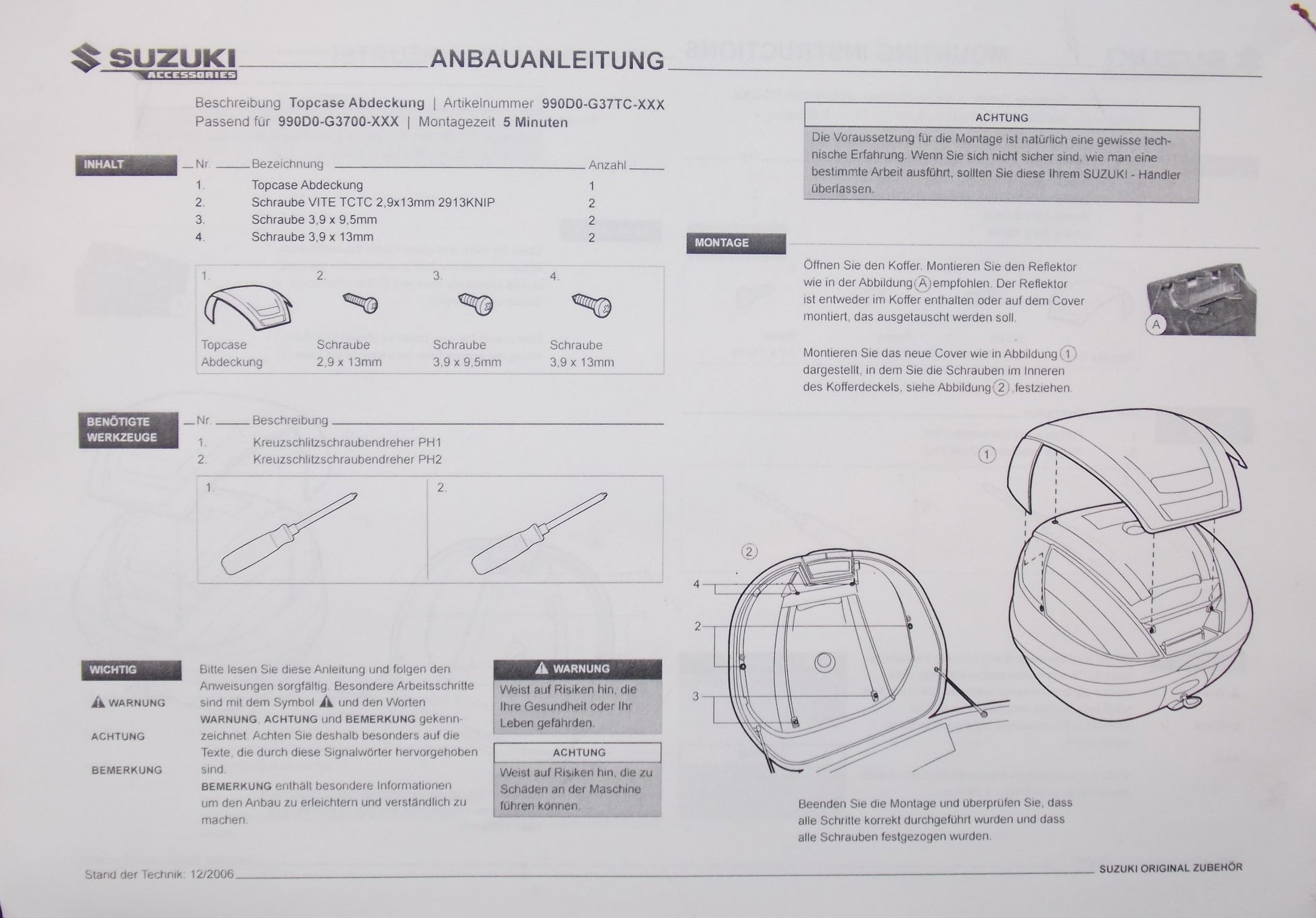 NOS OEM SUZUKI WHITE PEARL TOP CASE COVER 37L UH125/200/K7 # 990D0-G37TC-YSU - MotoRaider