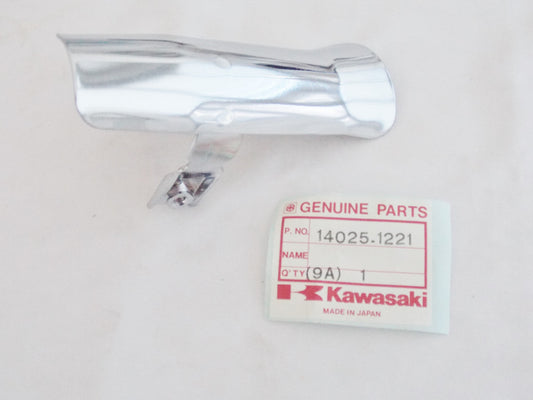 NOS OEM KAWASAKI 1980-1983 KZ440 RH MUFFLER HEAT SHIELD COVER  14025-1221 - MotoRaider